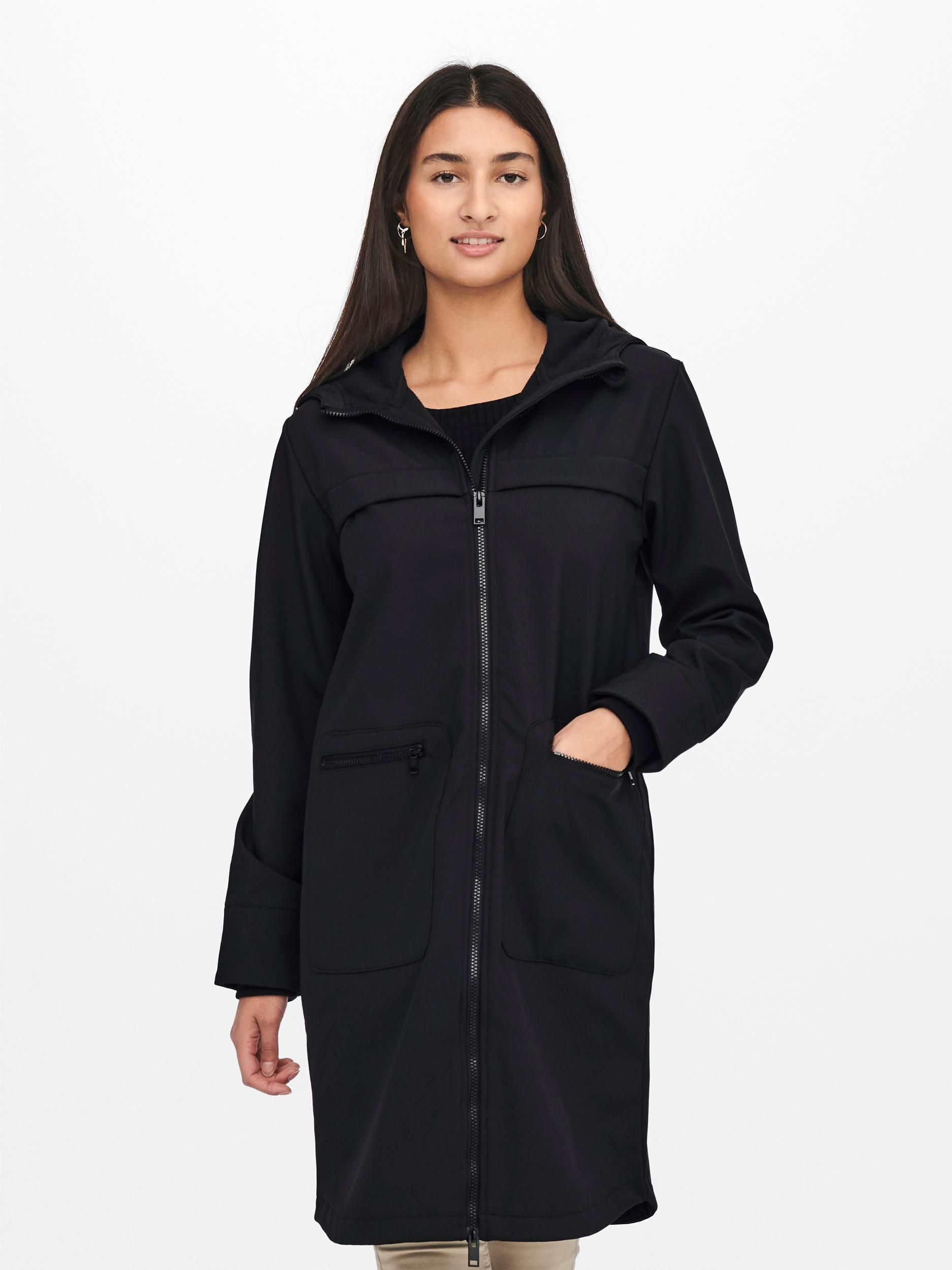 JDY lange softshell jas zwart