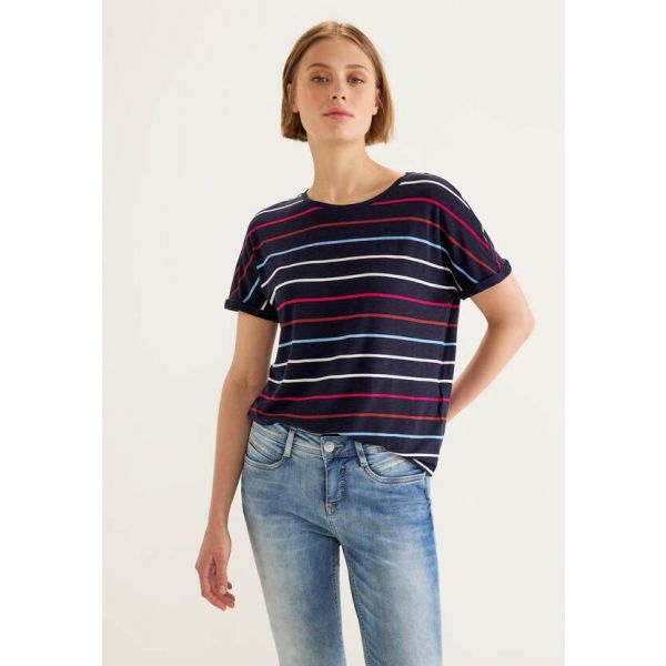 Street One streep shirt deep blue 319603 31238